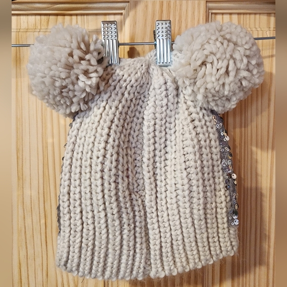 Brand new without tags silver sequined Betsey Johnson hat with double pom poms. - Picture 3 of 5